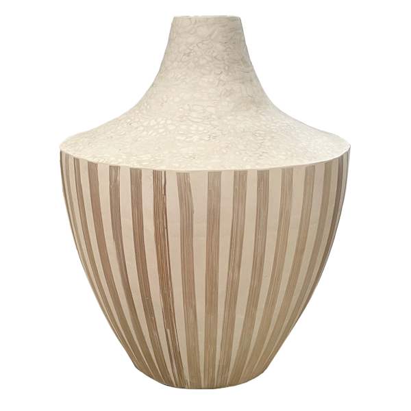 White Eggshell & Stripped Bamboo Vase, 12.2"