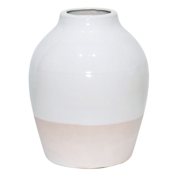 White & Cream Ceramic Vase, 11"