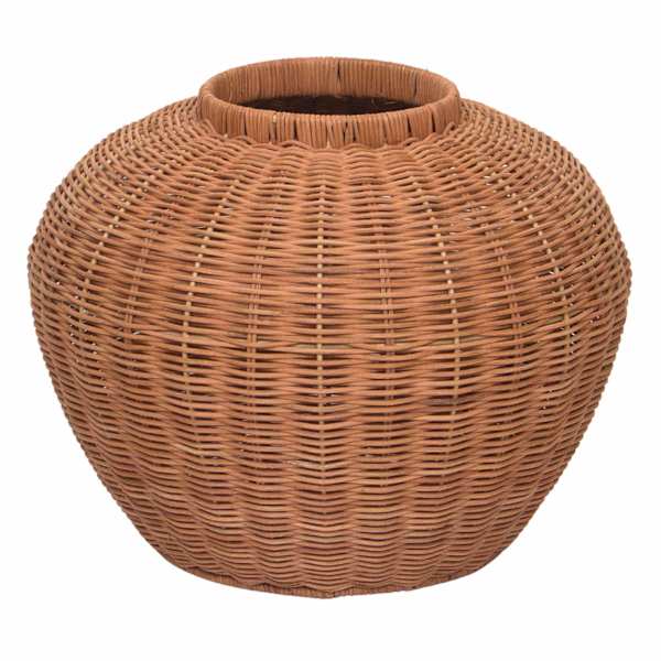 Short Natural Rattan Decorative Vase, 13.6x10.8