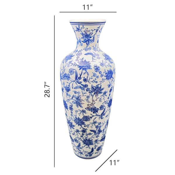 White & Blue Chinoiserie Porcelain Vase, 28"