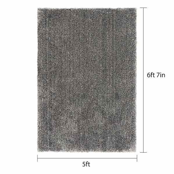 (D628) Silky Shag Grey Area Rug, 5x7