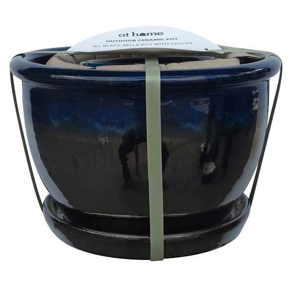 Set of 3 Black Bella Outdoor Pot with Saucer