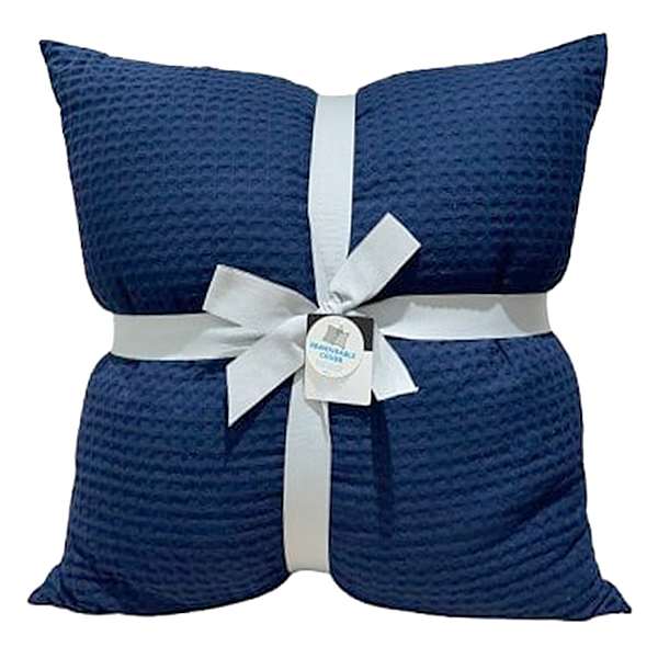 Crosby St. 2-Pack Navy Blue Waffle Pillows, 24"