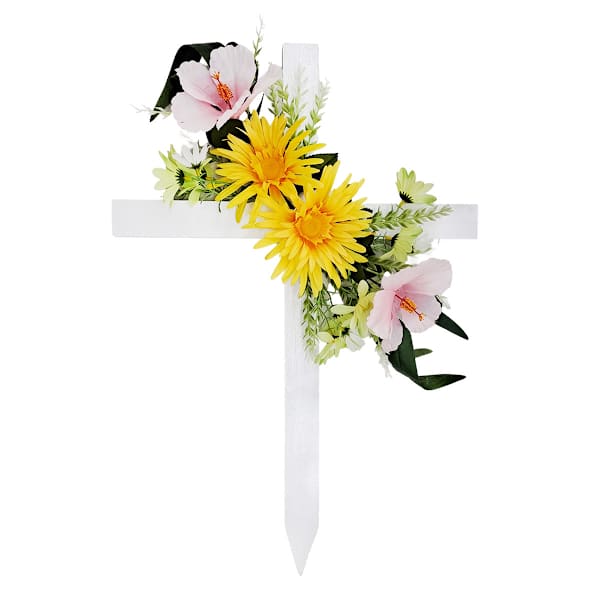 Patriotic Memorial Floral Cross Stake, 24"