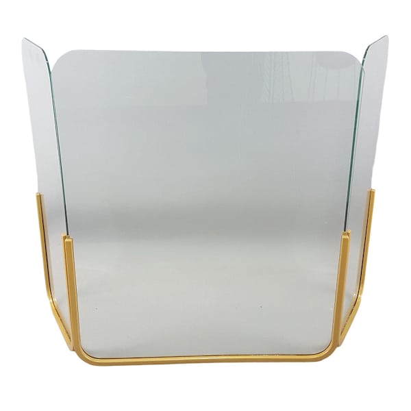 Tempered Glass Fire Screen with Gold Frame, 30"