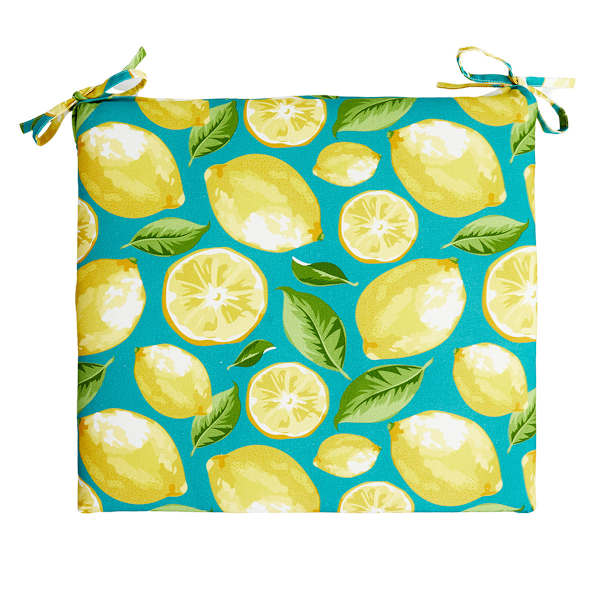 Teal & Lemon Outdoor Square Seat Cushion