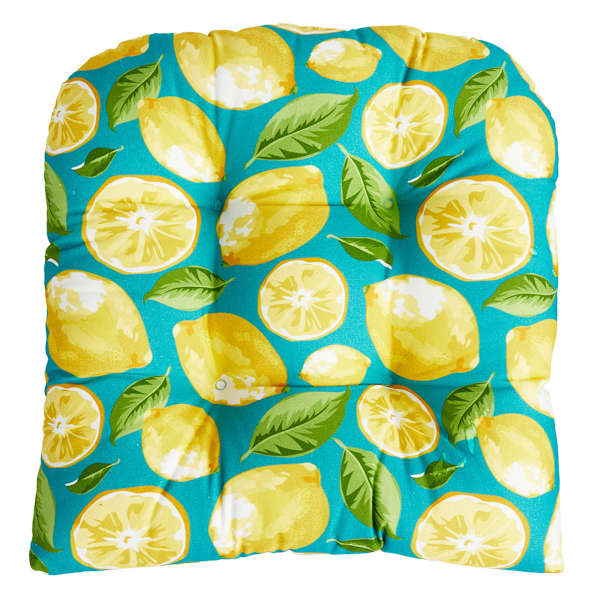 Teal & Lemon Outdoor Wicker Seat Cushion