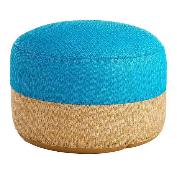Turquoise & Tan Color Block Hermosa Outdoor Pouf, 23"