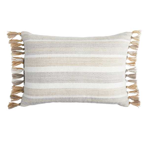 Honeybloom Metallic Stripe Woven With Tassels Lumbar Outdoor Throw Pillow, 14x20