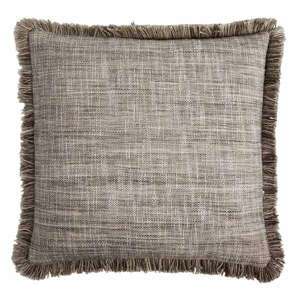 Found & Fable Light Grey Solid Woven with Fringe Outdoor Throw Pillow, 18"