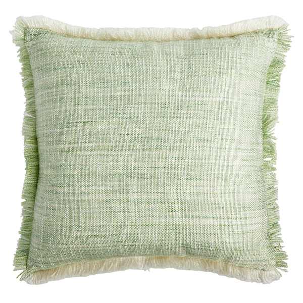 Providence Light Green Solid Woven with Fringe Outdoor Throw Pillow, 18"