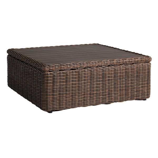 Highland Chunky Brown Wicker with Bronze Metal Top Storage Patio Coffee Table