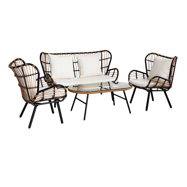 Found & Fable Mila 4-Piece Seating Set Black & Tan with Natural Canvas Cushions