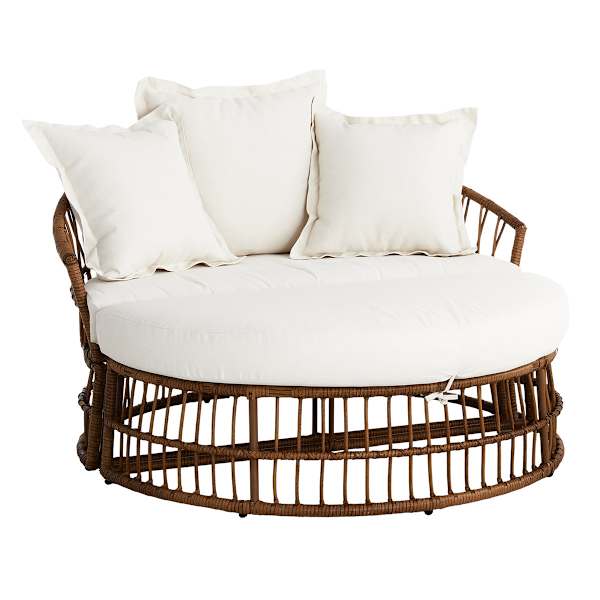 Found & Fable Puebla Day Bed Natural Wicker with Natural Canvas Cushions 2-Piece Set