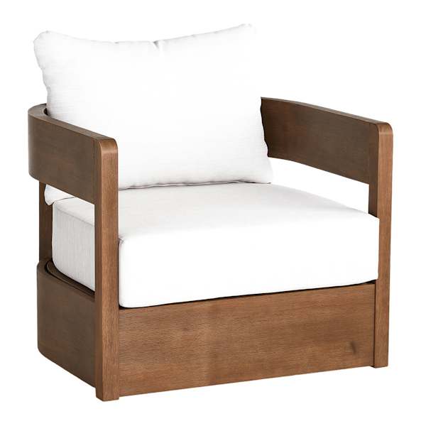 Oakes Driftwood Finish Acacia Wood with Ash Cushions Swivel Patio Armchair