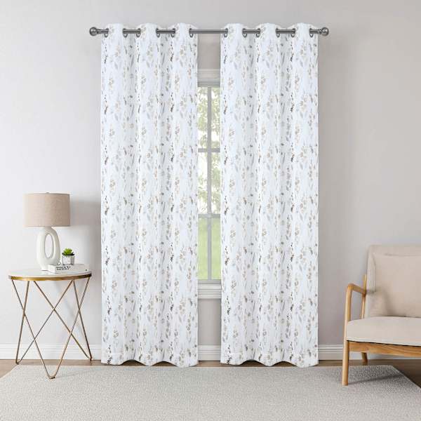 2-Pack Neutral Floral Blackout Grommet Curtain Panels, 84"