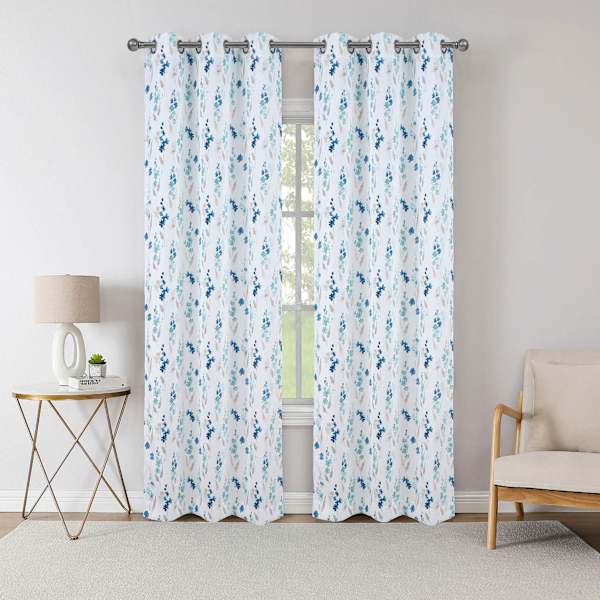2-Pack Miller Blue Floral Blackout Grommet Curtain Panel Set, 84"