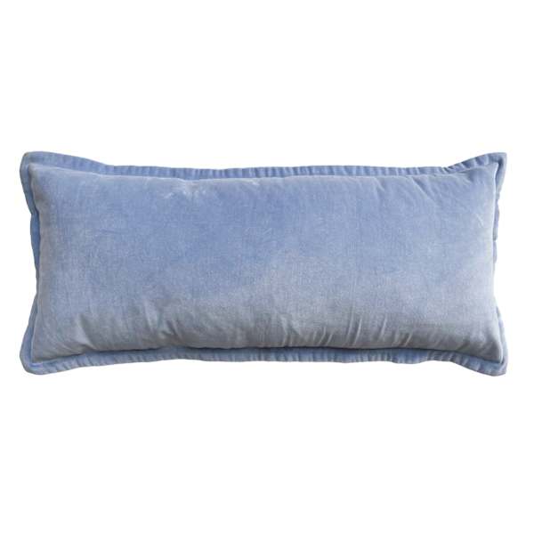 Providence Blue Cotton Velvet Throw Pillow, 14x36