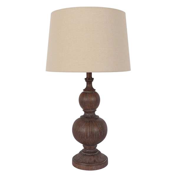 Wood Finish Spindle Large Table Lamp with Shade, 28"