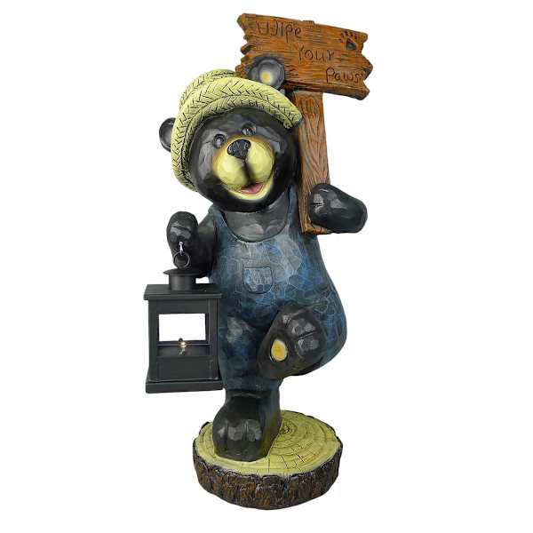Bear Outdoor Garden Statue with Solar Lantern, 22.5"