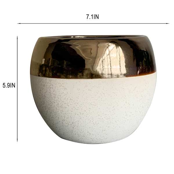 Indoor Cream Ceramic Pot with Bronze Trim, Medium