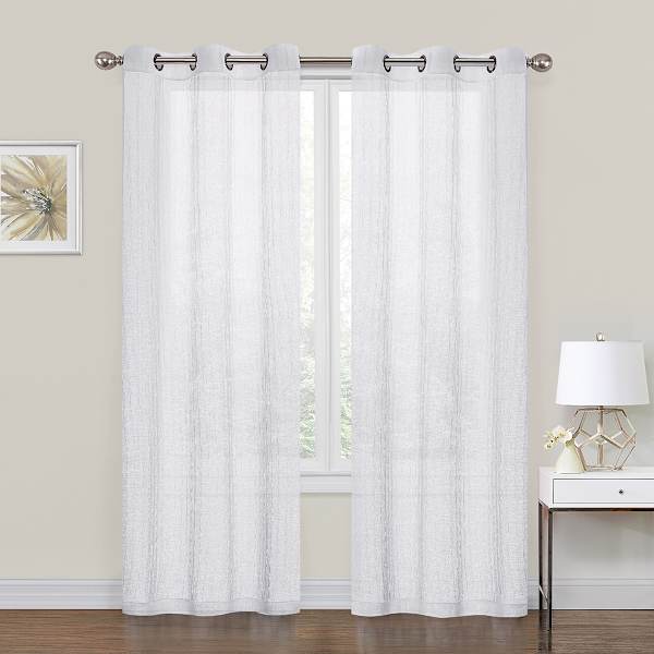 2-Pack White Crushed Sheer Grommet Curtain Panels, 95"