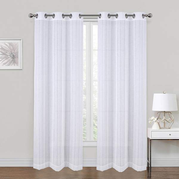 White Hemstitch Sheer Grommet Single Curtain Panel, 84"