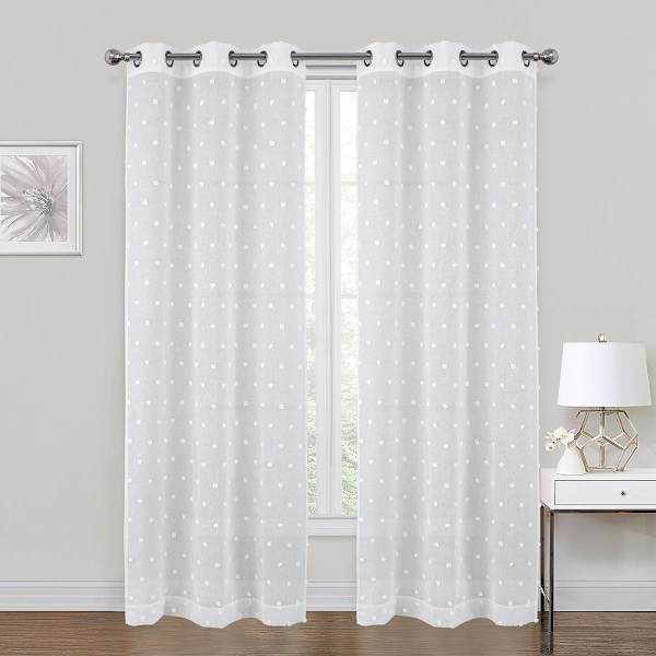 White Angel Clipped Sheer Grommet Single Curtain Panel, 84"