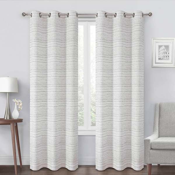 Linen Textured Chenille Light Filtering Grommet Curtain Panel, 84"