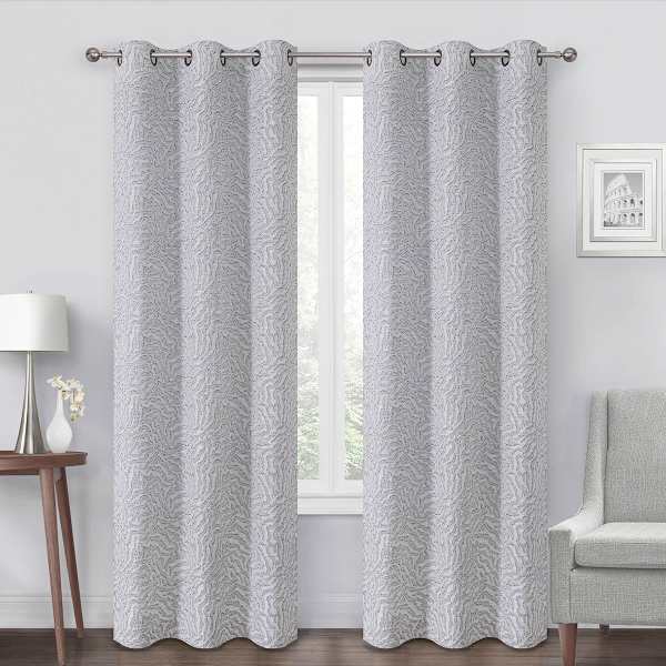 Grey Textured Light Filtering Grommet Curtain Panel, 84"