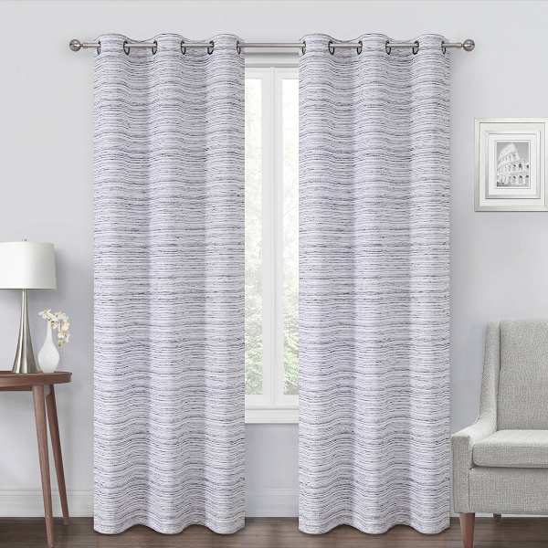 Navy Textured Chenille Light Filtering Grommet Curtain Panel, 84"