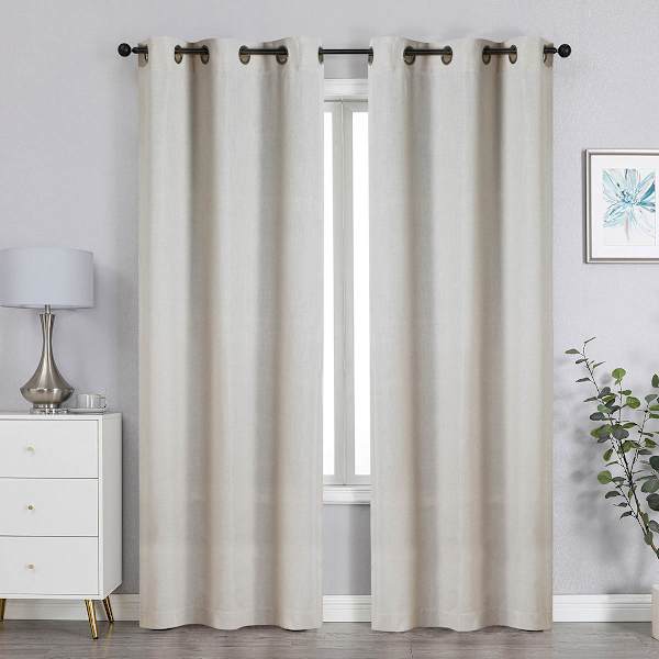 Ivory Linen Blend Blackout Grommet Single Curtain Panel, 84"