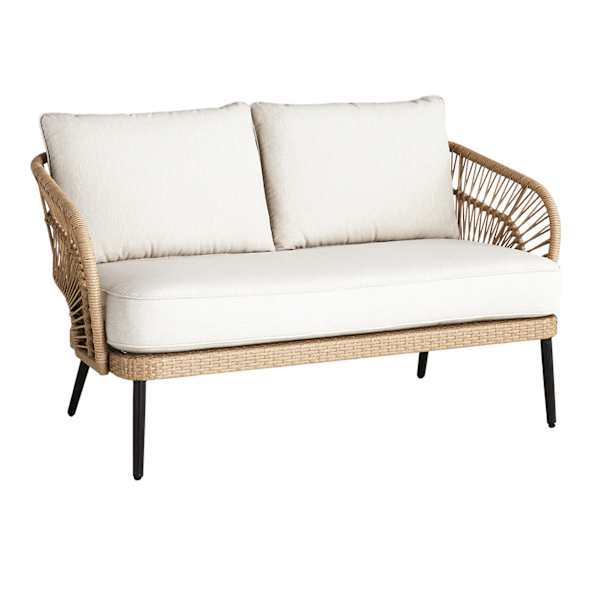 Paloma Taupe Patio Loveseat Wicker with Sand Cushions