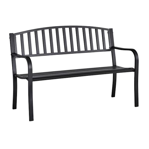 Steel Slat Back Patio Bench, Black