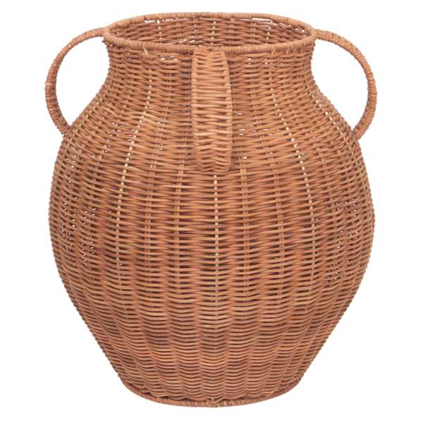 Natural Rattan Decorative Vase with Handle, 11.8x14
