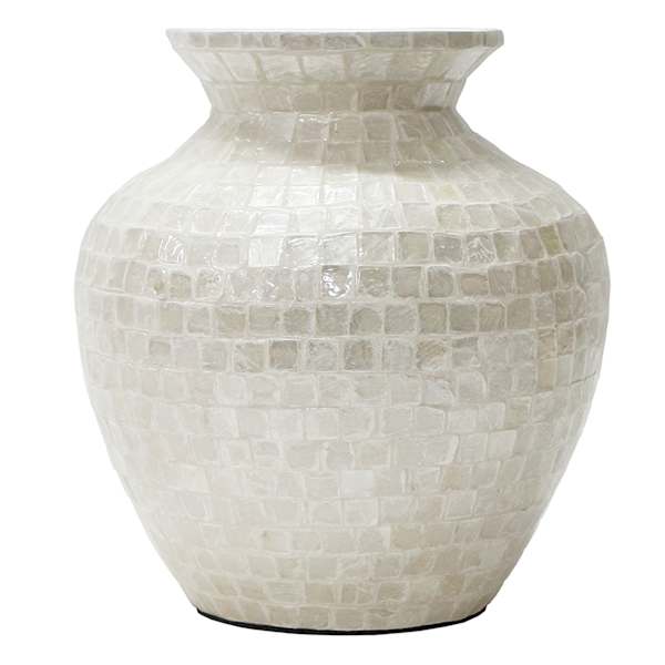 White Tile Capiz Decorative Vase, 11"