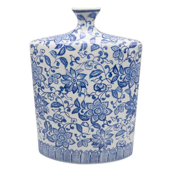 Blue Floral Ceramic Vase, 13.8"