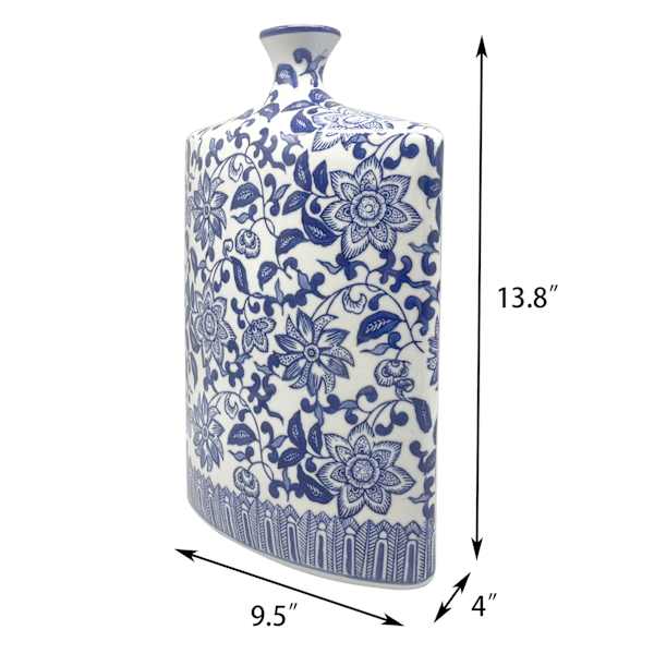 Blue Floral Ceramic Vase, 13.8"