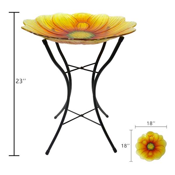 Sunflower Glass Birdbath, 18x23