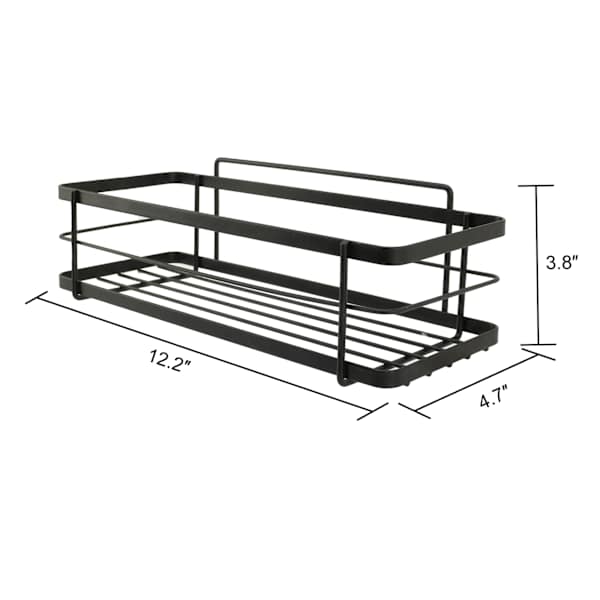Keller Black Rectangle Shower Shelf with Adhesive Sticker Hooks