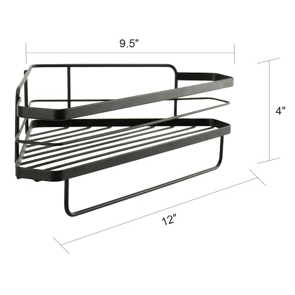 Keller Black Corner Shower Shelf with Adhesive Sticker Hooks