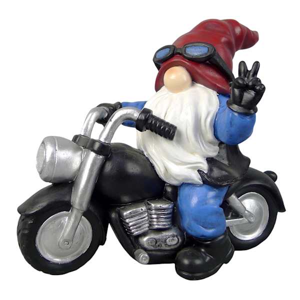 Motorcycle Gnome Outdoor Garden Statue, 9"