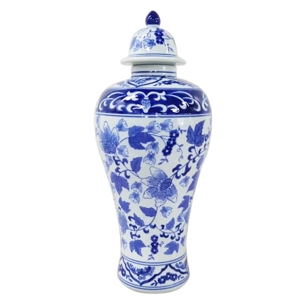 Blue Ceramic Jar, 16.25"