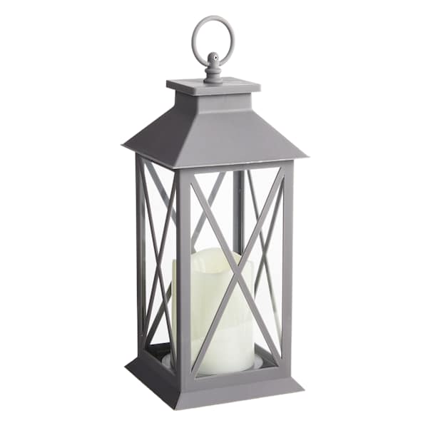 Grey LED X-Frame Lantern, 11"