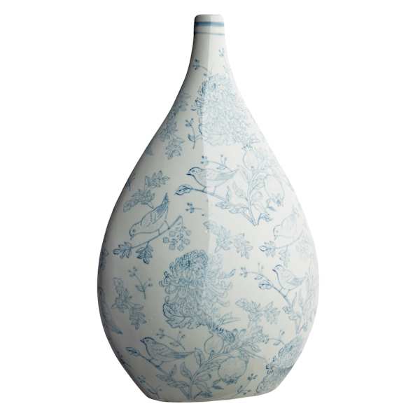 Blue Floral Ceramic Vase, 16"