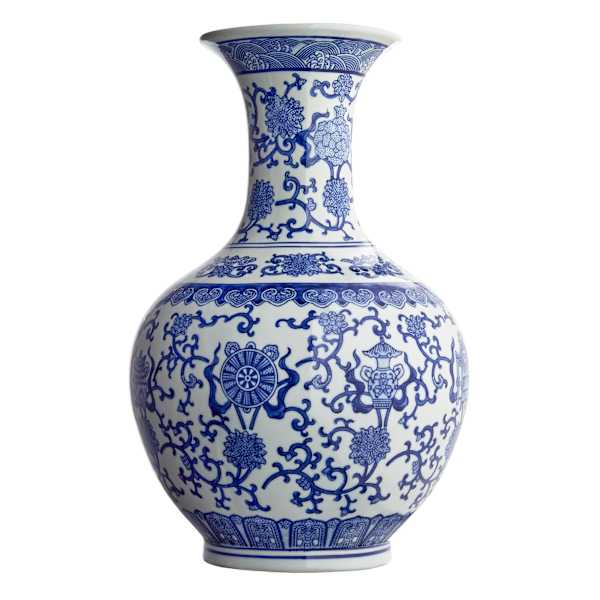 Blue Floral Ceramic Bottle Vase, 16"