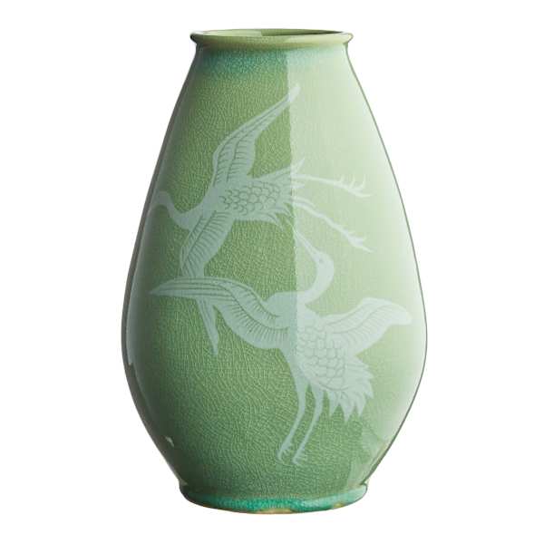 Providence Green Egret Ceramic Vase, 12.2"