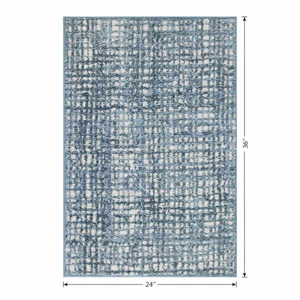 Grayson Blue Abstract Knitted Washable Accent Rug with Gel Latex Back, 24x36
