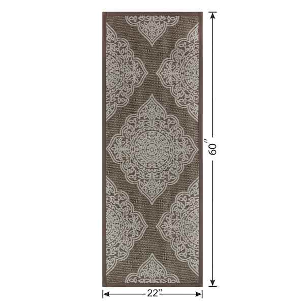 Medallion Taupe Puffback Washable Kitchen Mat 22X60