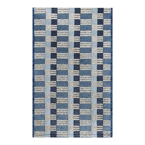 Tapestry Blue Gradient Washable Accent Rug with Gel Latex Back, 21x34